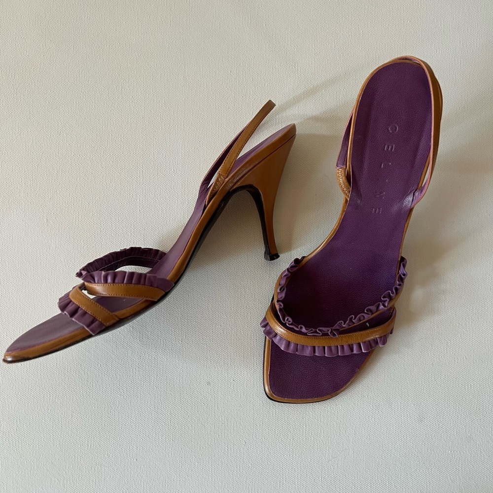 Celine slingback ruffle purple and tan heel size 38 - Picture 2 of 9